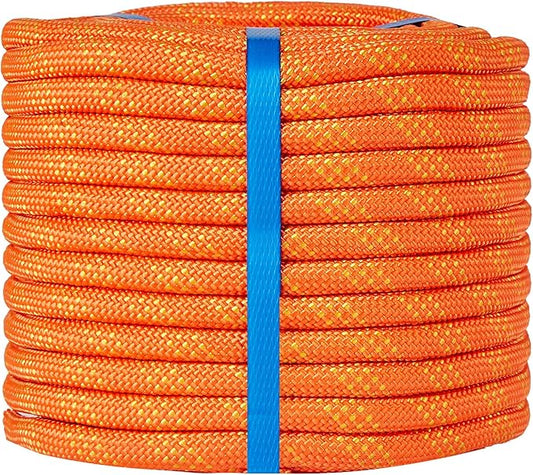 1/2 Inch 150ft Double Braided Polyester Arborist Rope, Heavy Duty Nylon Rope for Anchor, Tree Work, Cargo, Pulling, Sailing(Orange)