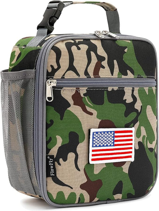 FlowFly Kids Lunch box Insulated Soft Bag Mini Cooler Back to School Thermal Meal Tote Kit for Girls, Boys,Flag