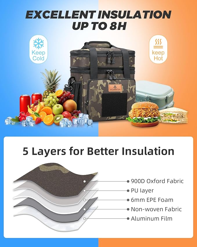 HSHRISH Expandable Large Tactical Lunch Box for Adults, Durable Insulated Lunch Bag with Lots of Storage Space, Cooler Bag for Men Women Work Outdoor Picnic Trips,15L