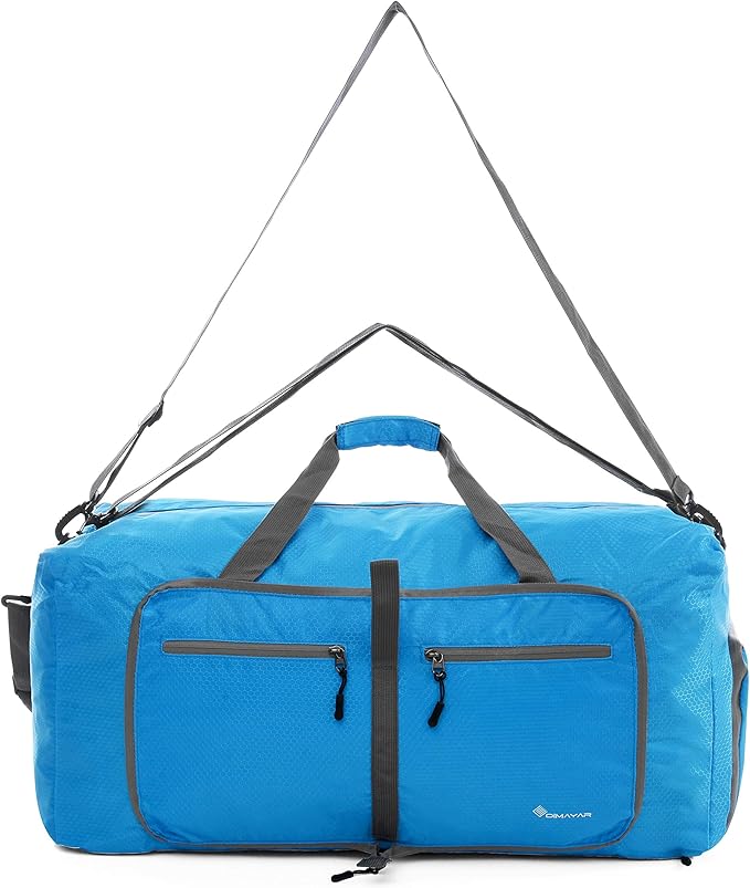 Dimayar Travel Duffle Bag for Men Women - Foldable Duffel Bag with Shoes Compartment - Overnight Bags Waterproof & Tear Resistant(65L,Light Blue)
