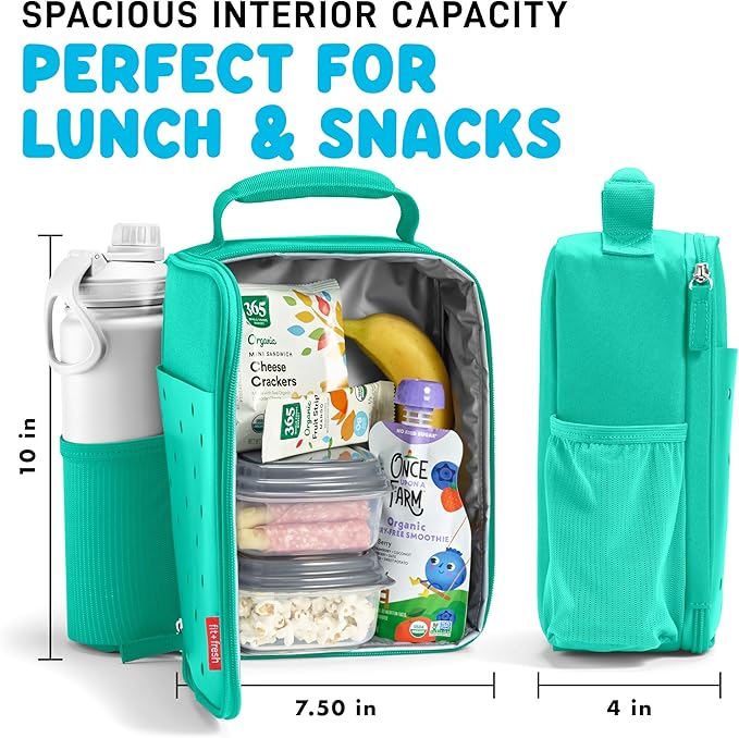 Fit & Fresh Lunch Box For Kids, Boys & Girls, School, Camp, Insulated Bag With Shoe Charm Slots For Personalization, Teal