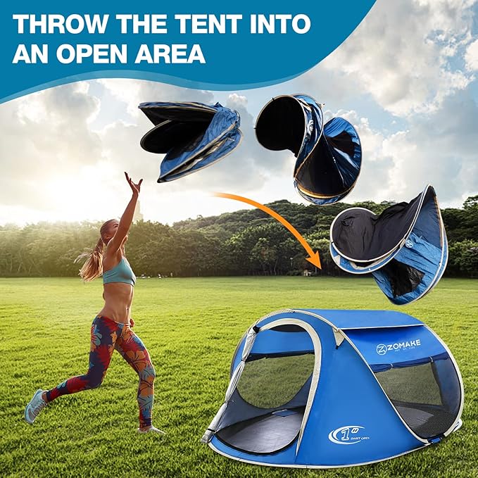 Easy Pop Up Tent 2-4 Person Waterproof - Pop-Up Camping Tents Automatic Tent Throw Pop Up Instant Flip Pop Tent for Camping,by ZOAMKE