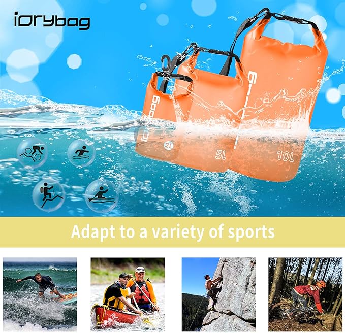 IDRYBAG Clear Dry Bag Waterproof 2L/5L/10L/15L/20L, Small Dry Sack Waterproof Bag for Kayaking