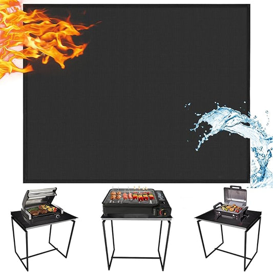 24 x 31in Fireproof-Grill Mats for Outdoor Tabletop Grill to Protect Your Grill Table-Fireproof-BBQ Barbecue Mat Heat Resistant Grill Table Mat-Waterproof & Oilproof BBQ Mat-Black (0.6mm)