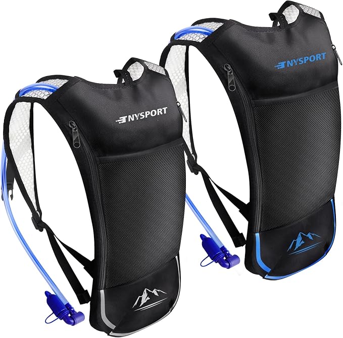 2 Pack Hydration Backpack Pack with 2L Hydration Bladder, TNYSPORT Lightweight Breathable Water Backpack with 3 Layer Pockets, Reinforced Shoulder Straps for Hiking Running Cycling