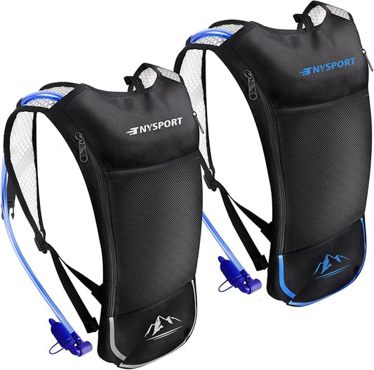 2 Pack Hydration Backpack Pack with 2L Hydration Bladder, TNYSPORT Lightweight Breathable Water Backpack with 3 Layer Pockets, Reinforced Shoulder Straps for Hiking Running Cycling