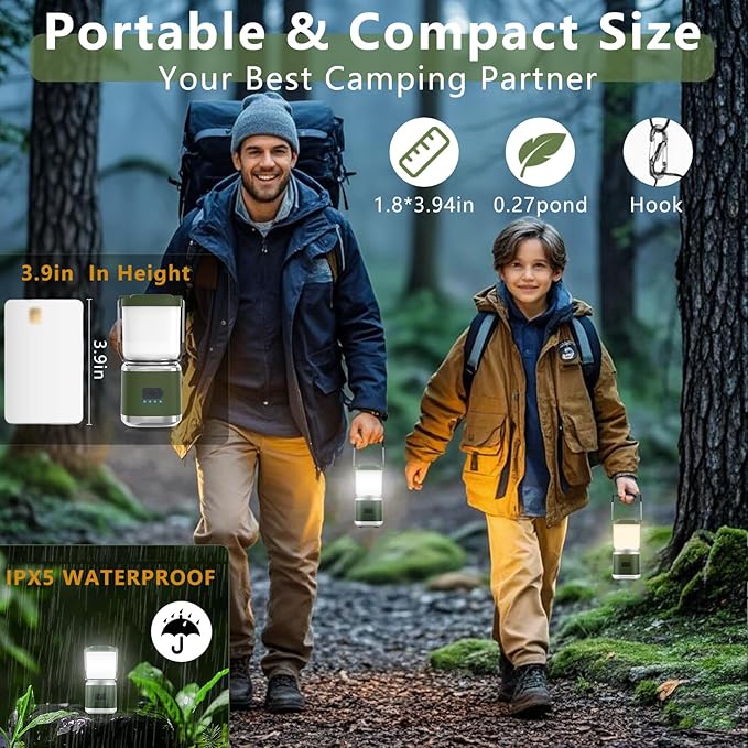 Small Camping Lantern Rechargeable -4inch, 2000LM LED Camping Lights Lantern with Redlight&20Hours Runtime& Stepless Dimming, Hurricane Emergency Lights for Power Outages, Waterproof Camping Lamp,2pcs