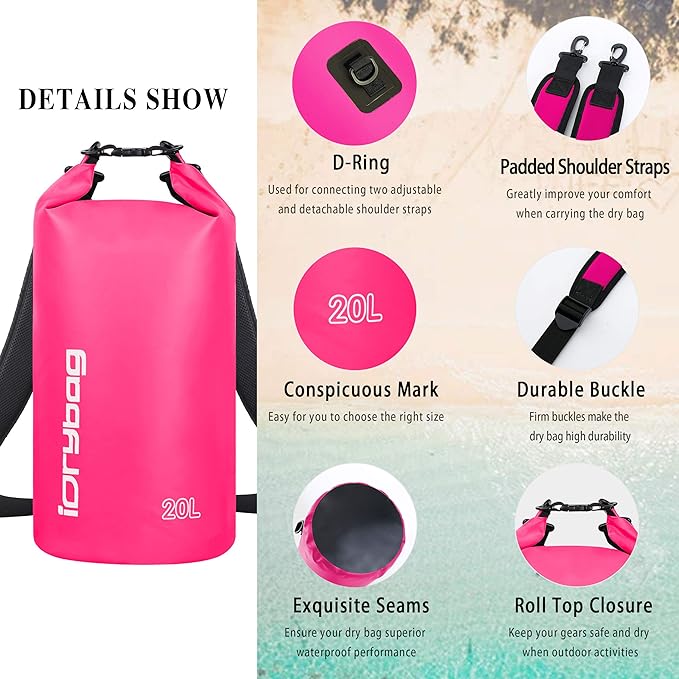 IDRYBAG Dry Bags for Kayaking Waterproof 2L/5L/10L/15L/20L, Small Dry Bag Waterproof Floating, Dry Sack Waterproof Bag for Paddleboarding Travel