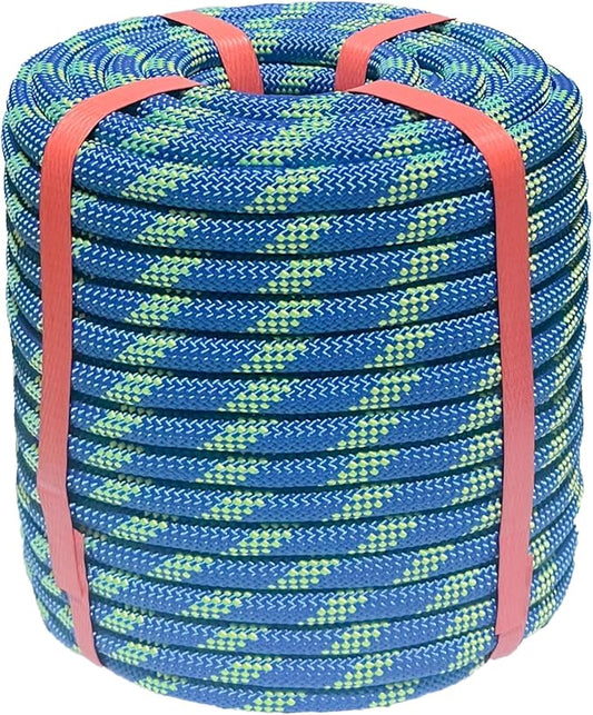 Arborist Rigging Rope 1/2 in x 100 Ft Blue Bull Rope Polyester Braided Arborist Rope 1/2 inch 48 Strands 100 Feet for Various Outdoor Applications Construction Climbing Swing Sailing