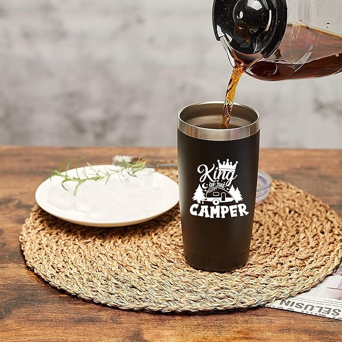 King of the Camper Tumblers with Lids and Straws, Camping RV Stainless Steel Vacuum Insulated Travel Tumbler Cups 20 OZ for Men