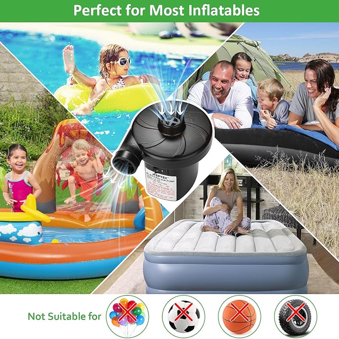 AGPTEK Electric Air Pump,Portable Air Pump with 3 Nozzles, 4.5kPa Quick-Fill,110V AC/12V DC Inflator/Deflator Pumps for Outdoor Camping, Inflatable Air Mattress Beds, Boats, Swimming Ring