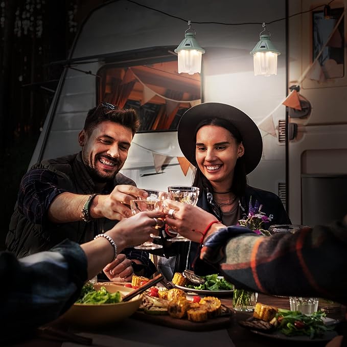 EverBrite 450LM Camping Lantern, USB C Rechargeable Camping Lantern with Magnetic Top&Hanging Hook, 5 Lighting Modes, for Christmas Decorations, Camping, Barbecue, Hiking and Reading, Pack of 2