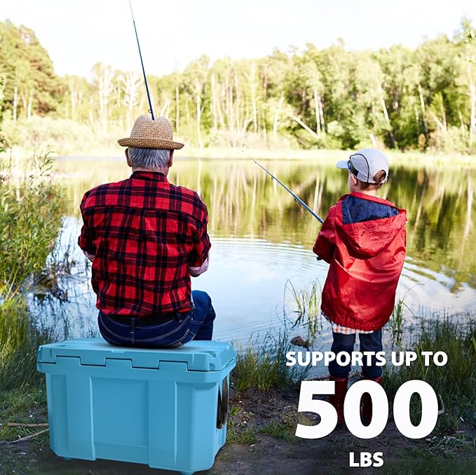 60 Quart Hard Cooler, Insulated Ice Chest Box Holds Ice for up to 6 Days, Portable Cooler with Nylon Rope Handles, Cup Holders, Double Latches for Camping Drink, Beach, Picnic, Fishing, Boat, Barbecue