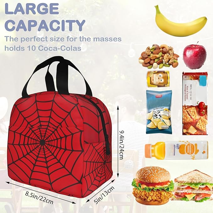Spider Web Red Insulated Lunch Bag Reusable Lunch Box Women Men,Cooler Thermal Meal Tote for Kids School Student Picnic Office Work