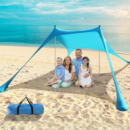 Beach Tent Sun Shelter - UPF50+ UV Protection 9.8 x 6.5 Ft Beach Canopy with Sandbags, Poles, Grond Pegs and Anti-Wind Ropes for Outdoor Fun