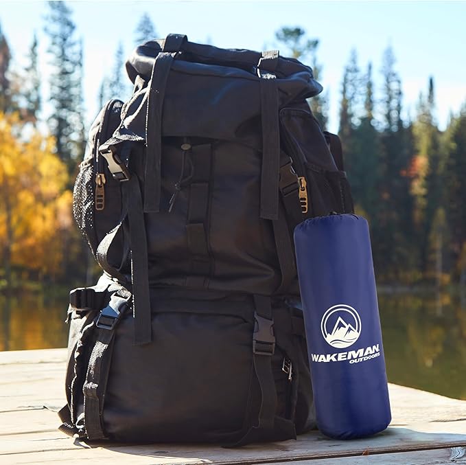 Wakeman Sleeping Pad for Camping - Inflatable Mat with Built-in Foot Pump - Waterproof Camp Mattress - Camping Gear Must Haves Outdoors (Blue)