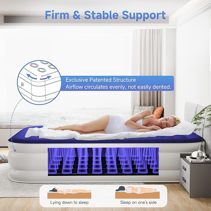 Air Mattress Full with Built-in Pump 18", Comfortable Self-Inflating Air Mattress with High-Speed Pump, Durable Blow Up Mattress Full with Storage Bag for Guests, Camping, Travel