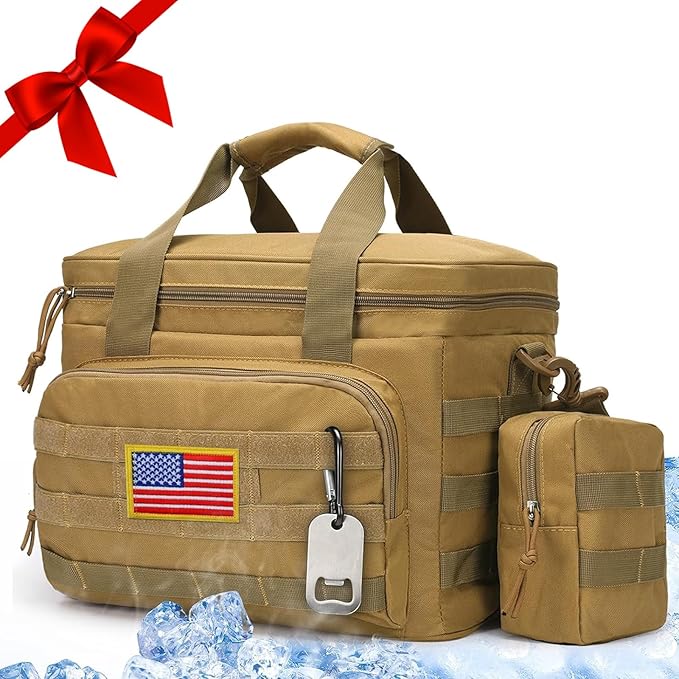 Tactical Lunch Box for Men, Insulated Lunch Bag MOLLE Webbing Leakproof, Cooler Large Lunchbox Women Adult with Adjustable Shoulder Strap Durable, Construction Heavy Duty Lunch Pail, Brown