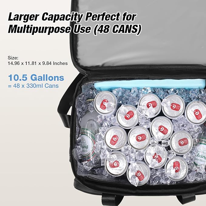 Insulated Cooler Bag 48/75 Cans, Soft Sided Portable Lunch Bag Coolers w/Zippered Top, Leak Proof PVC Interlayer, 5-Layer Insulation Large Ice Chest Bag for Travel, Camping, Beach, Picnic