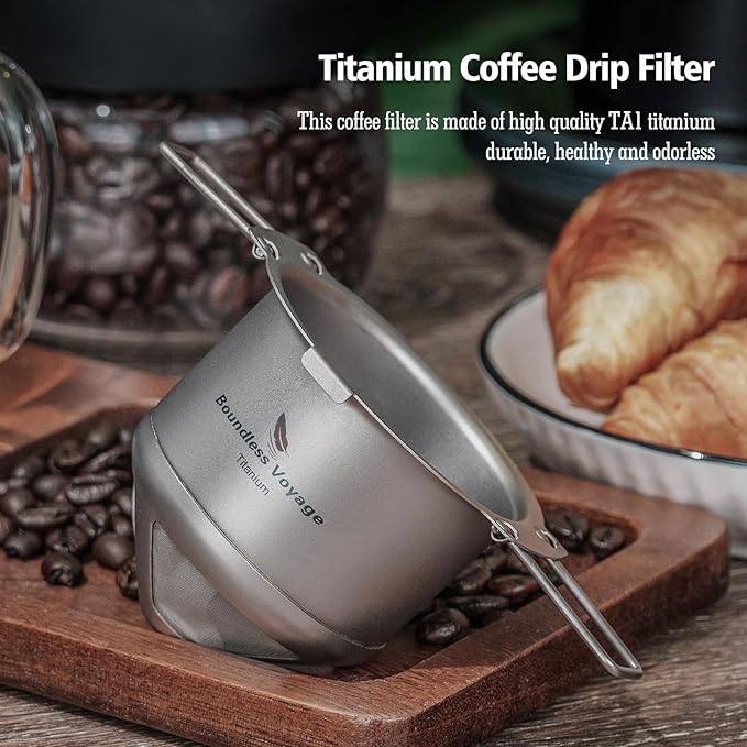 Boundless Voyage Titanium Coffee Drip Filter Reusable Pour-Over Coffee Filters Ultralight Portable Folding Hanging Ear Mini Hand Brewed Coffee Strainer