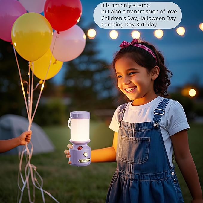 HOMY Retro 7-Star Ladybug Camping Lamp for Kids - USB Rechargeable Kids Lantern, 3-Color Dimmable LED, Tent Hook & Handle, Safe Night Light for Outdoor/Kids Camping Essentials