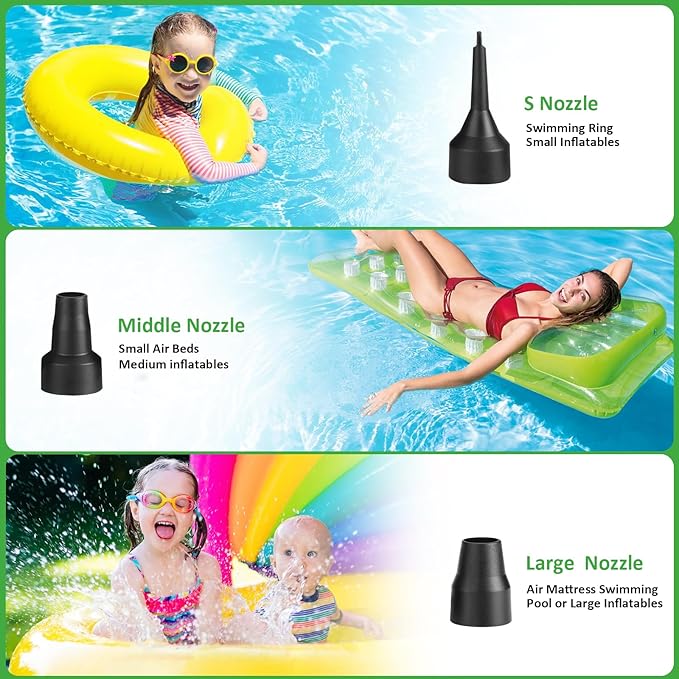 AGPTEK Electric Air Pump,Portable Air Pump with 3 Nozzles, 4.5kPa Quick-Fill,110V AC/12V DC Inflator/Deflator Pumps for Outdoor Camping, Inflatable Air Mattress Beds, Boats, Swimming Ring