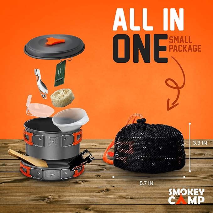 Camping Cookware Mess Kit Set with Stove - Backpacking Camping Pots and Pans Set, All in One Non-Stick Camping Cooking Set, Portable Stove, Hiking, Picnic, Outdoor & Camping Cookware Set