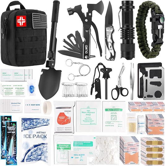320 PCS Survival Kits First Aid Kit, Gifts for Men Christmas Him Dad, Survival Gear and Equipment with Tactical Molle Pouch for Car Camping Hiking Outdoor Adventure Earthquake Home Office