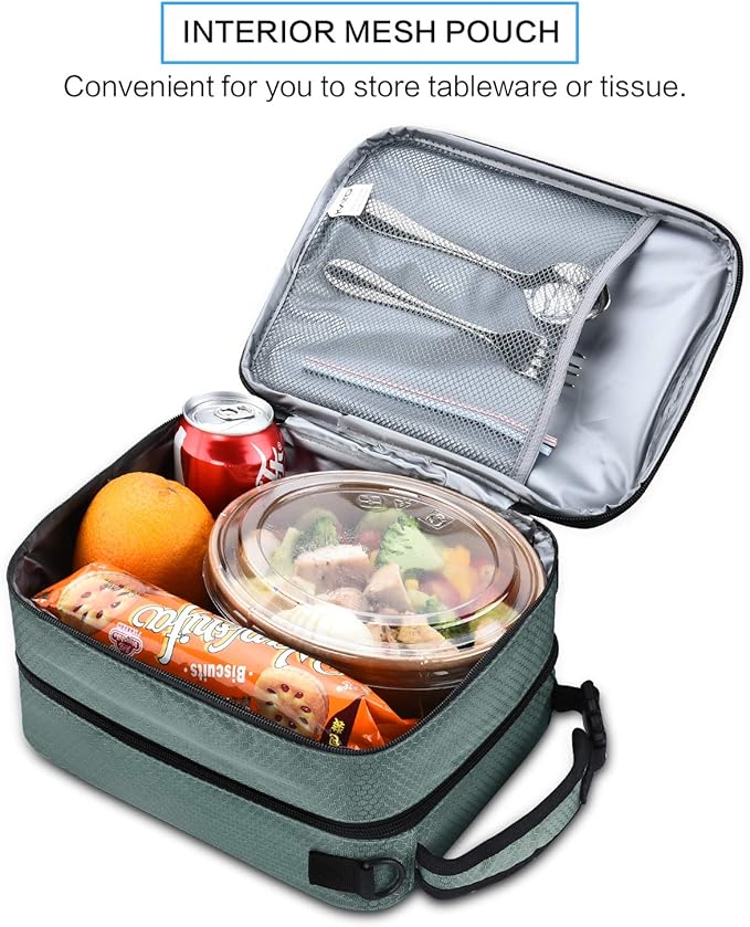 Expandable Insulated Lunch Bag, Leakproof Flat Lunch Cooler Tote with Shoulder Strap for Men and Women, Suitable for Work & Office by Tirrinia, Grey