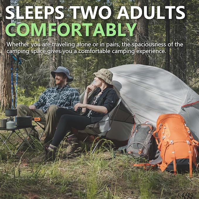 BISINNA Backpacking 2 Person Tent Lightweight 3 Season Camping Tent 20D 380T Nylon Rainfly Double Layer Free Standing Includes Footprnint 7001 Aluminium Poles for Camping Hiking Biking
