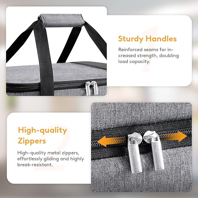 Double Decker Insulated Casserole Carrier for Hot or Cold Food, Lasagna Holder Tote for Potluck Parties/Picnic/Cookouts, Fits 9"x13" Baking Dish, Grey