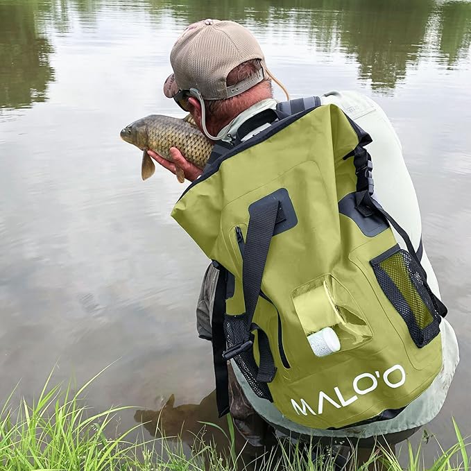 Malo'o 30L Waterproof Roll-Top Backpack - Ideal for Beach, Backpacking, Fishing, and Kayaking - Heavy-Duty Beach and Boat Accessory
