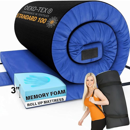 Hazli Matrix Comfort-Cell Memory Foam Camping Mattress Pad - Roll Up Mattress for Adults - Portable Cot Sleeping Pad for Camping - Floor Mat or Bed Roll for Car, SUV