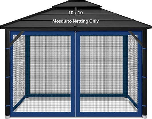 Gazebo Replacement Mosquito Netting Outdoor Universal Gazebo Canopy 4-Panels Screen Sidewalls with Zipper for Patio Garden (Navy Blue, 10x10)