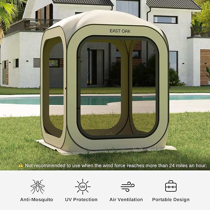 EAST OAK Screen House Tent Pop-Up, Portable Screen Room Canopy Instant Screen Tent 4 x 4 FT with Carry Bag for Patio, Backyard & Outdoor Activities, Beige