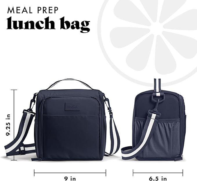 Fit & Fresh BREE Meal Prep Lunch Box With Containers, Ice Pack, and Shaker Bottle For Men and Women, 6pc. Meal Prep Kit Lunch Bag With Containers Included, Navy