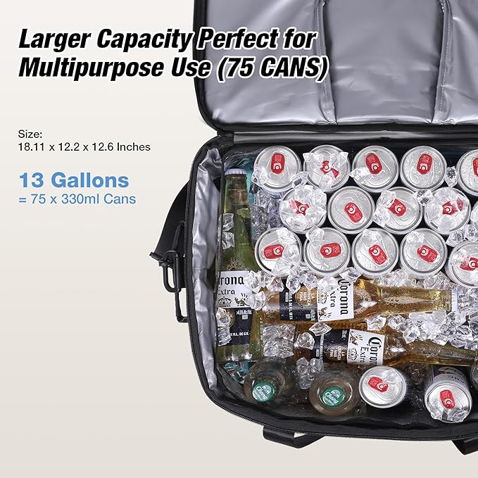 Insulated Cooler Bag 48/75 Cans, Soft Sided Portable Lunch Bag Coolers w/Zippered Top, Leak Proof PVC Interlayer, 5-Layer Insulation Large Ice Chest Bag for Travel, Camping, Beach, Picnic
