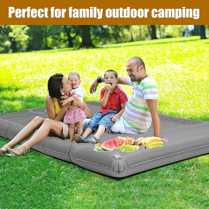 Double Sleeping Pad for Camping, 4.72" Extra-Thick & 53.5" Extra-Wide for 2 Person Self-Inflating Sleeping Mats Built-in Foot Pump Inflatable Sleeping Mat for Backpacking, Hiking, Tent