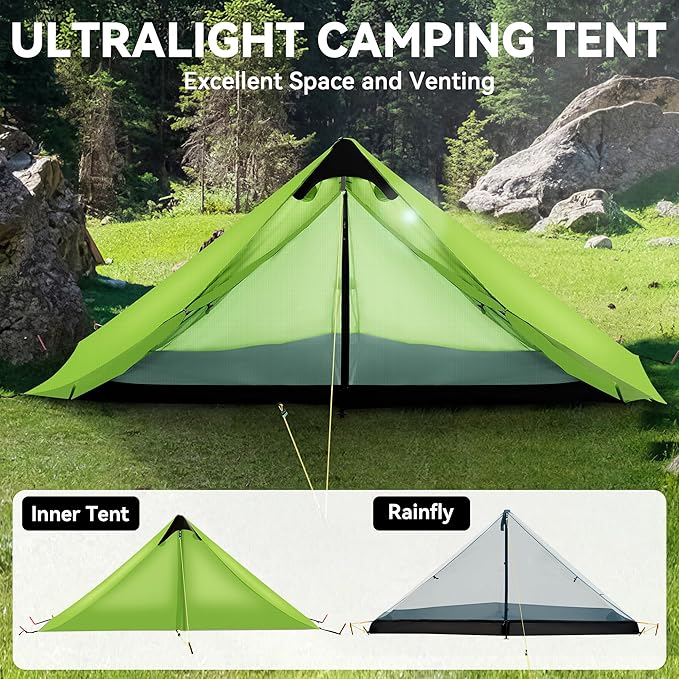 Ultralight Tent 3-Season Backpacking Tent 1 Person/2 Person Camping Tent, Outdoor Lightweight LanShan Camping Tent Shelter, Perfect for Camping, Trekking, Climbing, Hiking