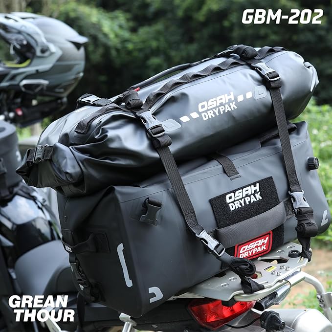 Waterproof Duffle & Tail Bag Saddle Bags, 20L Large Storage Space, for Motorcycle Back Seat, Dry Bag - Black