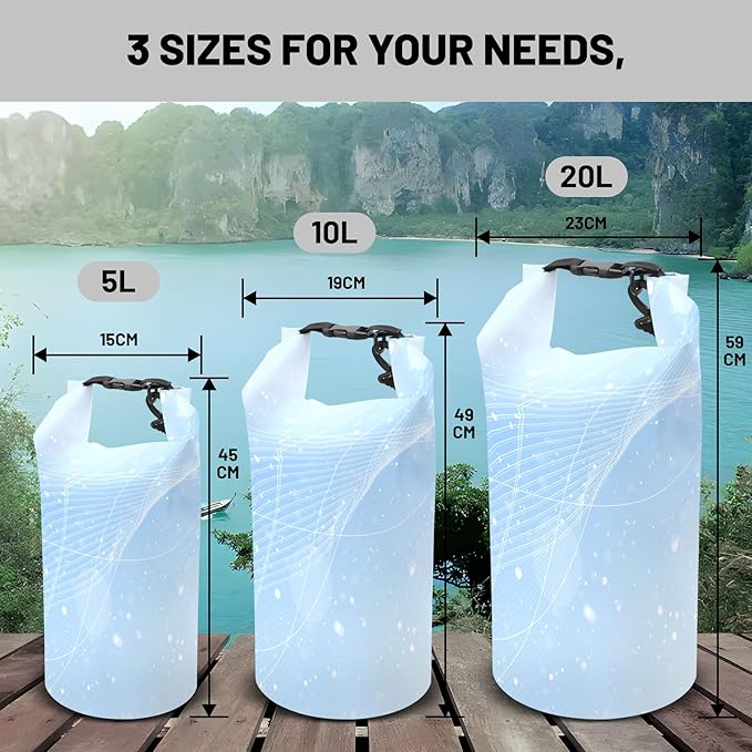 Waterproof Dry Bag,Roll Top Sky Blue Small Waterproof Backpack 5L/10L/20L Floating and Lightweight Bags for Kayaking, Boating, Fishing, Swimming and Camping