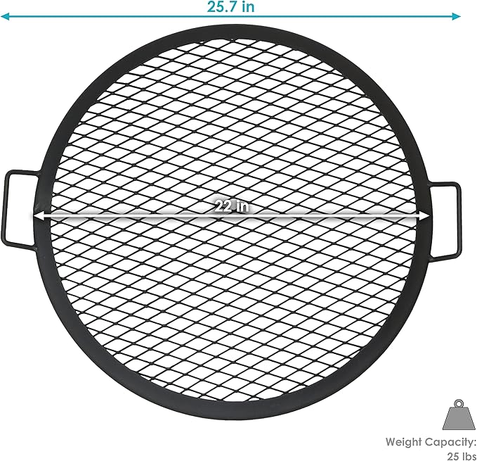 Sunnydaze X-Marks Fire Pit Cooking Grate - Outdoor Round Black Steel BBQ Campfire Grill with Handles - 22-Inch