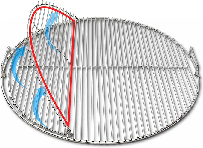SnS Grills Slow ‘N Sear EasySpin Charcoal Grill Cooking Grate - Compatible with Weber and Other Grills, 2-Zone Stainless Steel Hinged Replacement - Tailgating & Backyard Cooking - 24” Inches