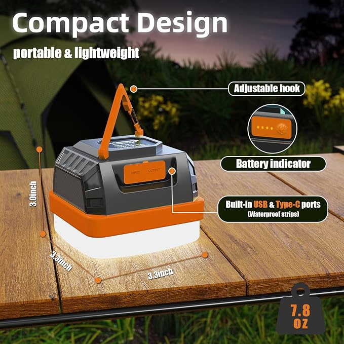 MARBERO 248LM Camping Lantern, LED Portable Lantern Tent Light, Emergency Power Bank, Survival Kits, Operated Lamp, for Camping, Power Outages, Hurricane, Hiking, Orange