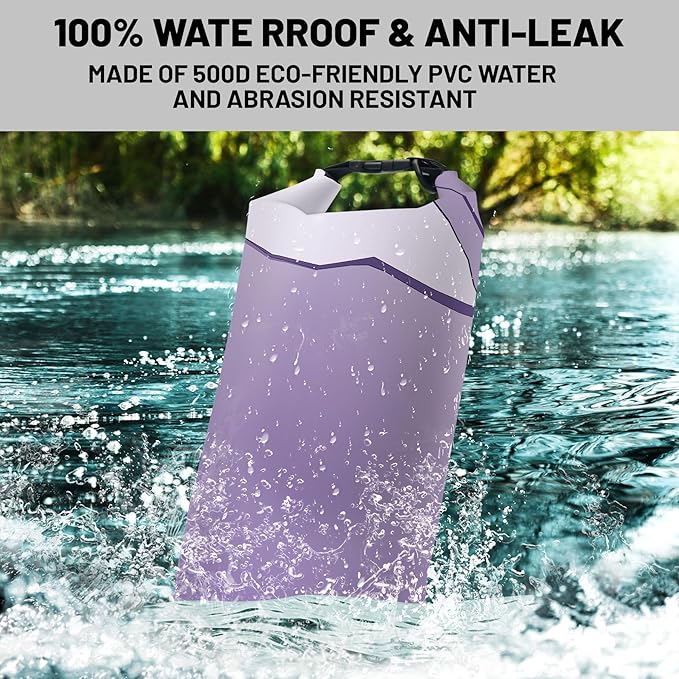 Waterproof Dry Bag,Roll Top Purple Small Waterproof Backpack 5L/10L/20L Floating and Lightweight Bags for Kayaking, Boating, Fishing, Swimming and Camping