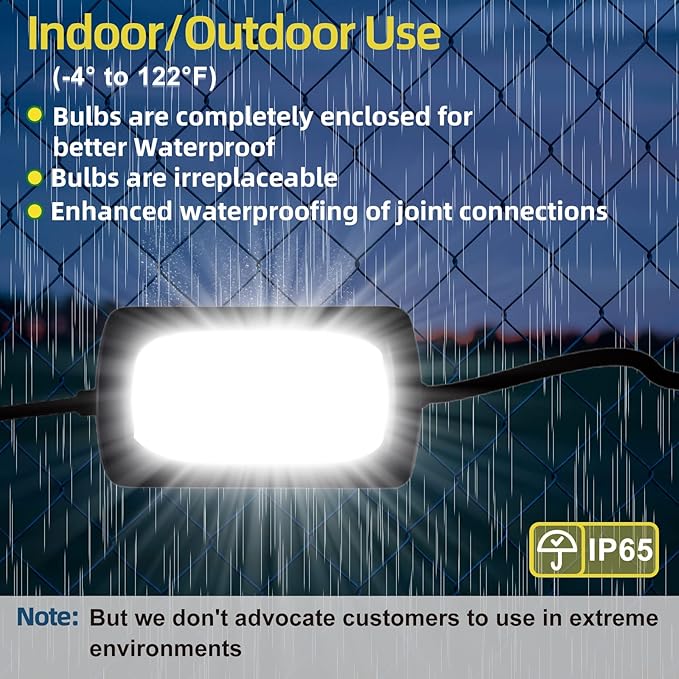 Owleye 50FT Led Work Light 85W 8000LM Waterproof Construction String Lights Linkable Temporary Work Lighting Outdoor Indoor Worklight (5 Light Heads)