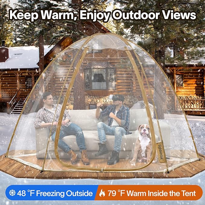 EighteenTek Sports Tent Screen House Room Greenhouse Camping Tent Canopy Gazebos 4-6 Person for Patios Large Oversize Weatherproof Pod Pop Up Tent, Cold Protection Beige 10’x10’