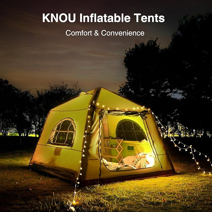 2025 Upgraded 100% Waterproof Inflatable Camping Tent, Large Blow-Up Air Tent, No Assembly Needed Luxury Glamping House, Oxford Fabric