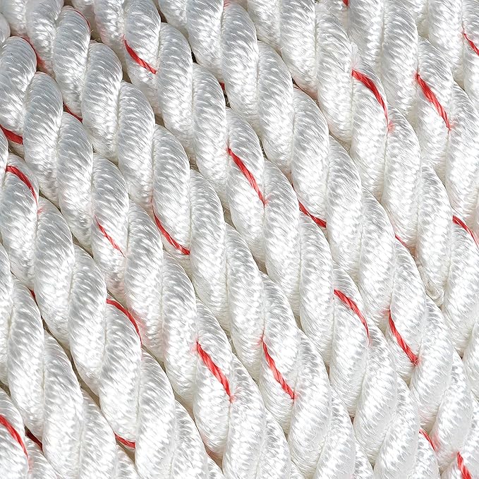 1/2 in 150 FT Braided Rope 4000 LBS Breaking Strength High Force Polyester Arborist Rope Suitable for Swing Camping Tree Work White Red
