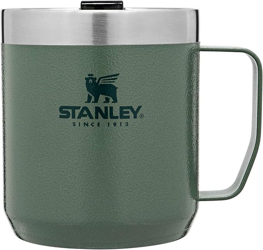 Stanley Stay-Hot Camp Mug 12 oz | Press Fit Drink Through Lid | Cup for Coffee, Tea and Drinks | Insulated Stainless Steel Coffee Mug | BPA-Free | Hammertone Green